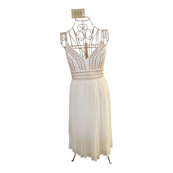 Lulus Dresses & Skirts - Lulu’s Meet me in Madrid white pleated skirt beaded top dress S